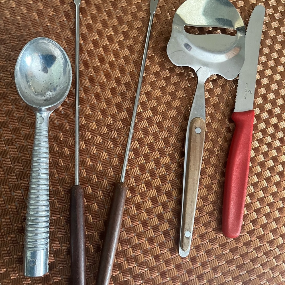 Vintage Kitchen Utensil Set with Red Handle